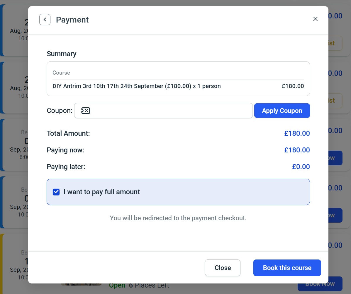 Building It Better NI booking form for entering customer information